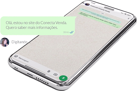 Cliente acessando suporte do Conecta Venda pelo celular via WhatsApp, com foco em atendimento rápido e humanizado para vendas online.